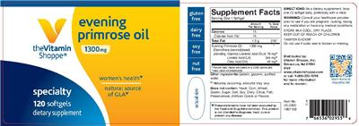 Photo of the The Vitamin Shoppe Evening Primrose Oil 1300 mg label