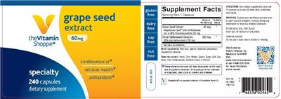 Photo of the The Vitamin Shoppe Grape Seed Extract 60 mg label