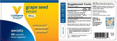 Photo of the The Vitamin Shoppe Grape Seed Extract 60 mg label
