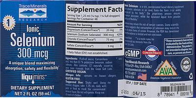 Photo of the Trace Minerals Research Ionic Selenium 300 mcg label