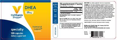 Photo of the The Vitamin Shoppe DHEA 25 mg label