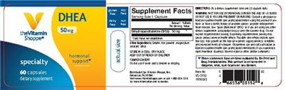 Photo of the The Vitamin Shoppe DHEA 50 mg label