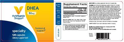 Photo of the The Vitamin Shoppe DHEA 50 mg label