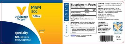 Photo of the The Vitamin Shoppe MSM 500 mg label