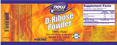 Photo of the NOW Sports D-Ribose Powder label