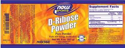 Photo of the NOW Sports D-Ribose Powder label