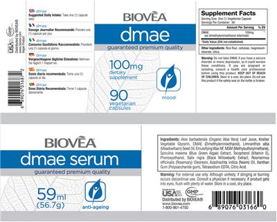 Photo of the BIOVEA DMAE 100 mg label