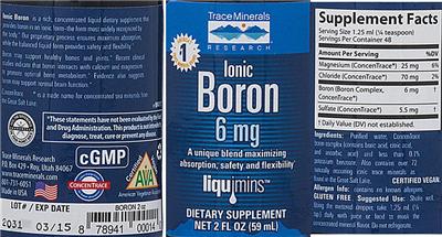 Photo of the Trace Minerals Research Ionic Boron 6 mg label