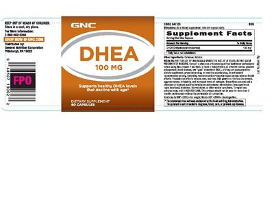 Photo of the GNC DHEA 100 mg label