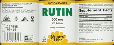 Photo of the Country Life Rutin 500 mg label