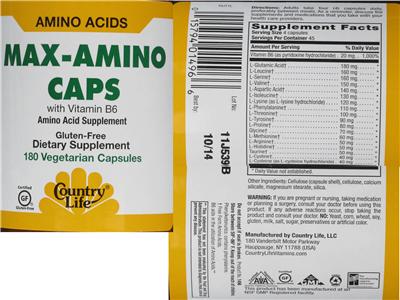 Photo of the Country Life Max-Amino Caps With Vitamin B6 label