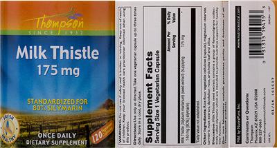 Photo of the Thompson Milk Thistle 175 mg label
