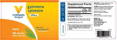 Photo of the The Vitamin Shoppe Gymnema Sylvestre 250 mg label