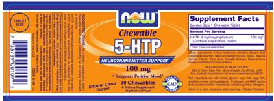 Photo of the NOW Chewable 5-HTP 100 mg label