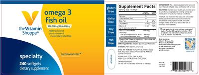 Photo of the The Vitamin Shoppe Omega 3 Fish Oil 1000 mg label