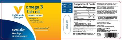 Photo of the The Vitamin Shoppe Omega 3 Fish Oil 1000 mg label