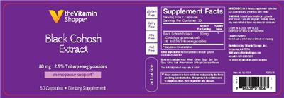 Photo of the The Vitamin Shoppe Black Cohosh Extract 80 mg label