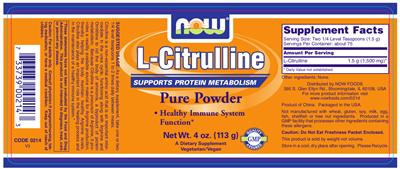 Photo of the NOW L-Citrulline label