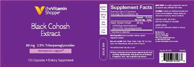 Photo of the The Vitamin Shoppe Black Cohosh Extract 80 mg label