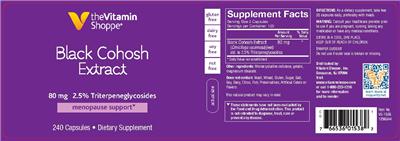 Photo of the The Vitamin Shoppe Black Cohosh Extract 80 mg label