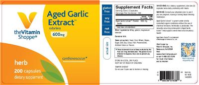 Photo of the The Vitamin Shoppe Aged Garlic Extract 600 mg label