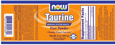 Photo of the NOW Taurine label