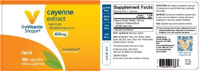 Photo of the The Vitamin Shoppe Cayenne Extract 450 mg label