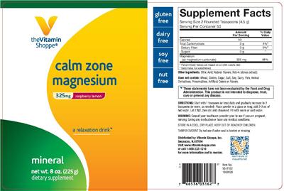 Photo of the The Vitamin Shoppe Calm Zone Magnesium 325 mg Raspberry Lemon label