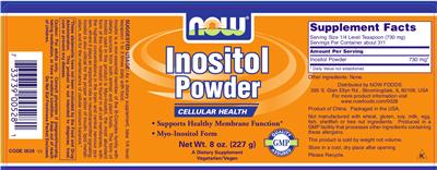 Photo of the NOW Inositol Powder label