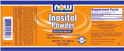 Photo of the NOW Inositol Powder label