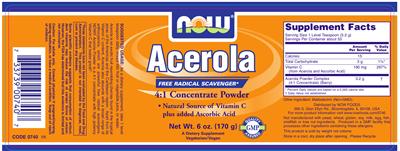 Photo of the NOW Acerola 4:1 Concentrate Powder label