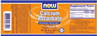 Photo of the NOW Calcium Ascorbate label