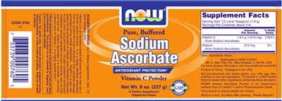 Photo of the NOW Pure, Buffered Sodium Ascorbate label