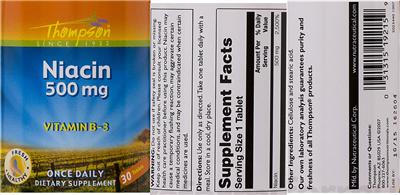 Photo of the Thompson Niacin 500 mg label