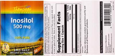 Photo of the Thompson Inositol 500 mg label