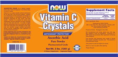 Photo of the NOW Vitamin C Crystals label