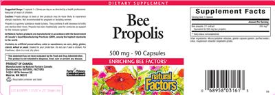 Photo of the Natural Factors Bee Propolis 500 mg label
