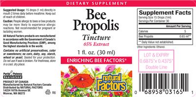 Photo of the Natural Factors Bee Propolis Tincture 65% Extract label