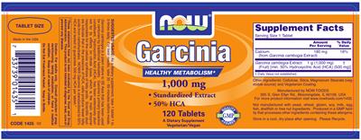 Photo of the NOW Garcinia 1,000 mg label