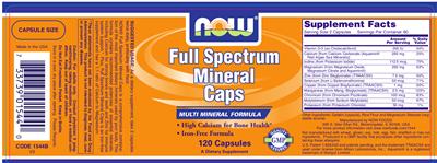 Photo of the NOW Full Spectrum Mineral Caps label