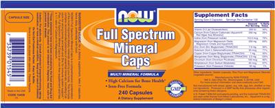 Photo of the NOW Full Spectrum Mineral Caps label