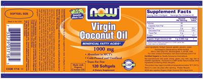 Photo of the NOW Virgin Coconut Oil 1000 mg label