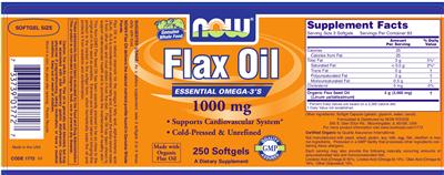 Photo of the NOW Flax Oil 1000 mg label