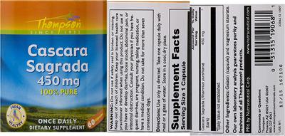 Photo of the Thompson Cascara Sagrada 450 mg label