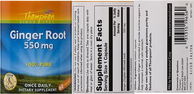 Photo of the Thompson Ginger Root 550 mg label