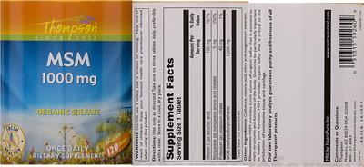 Photo of the Thompson MSM 1000 mg label