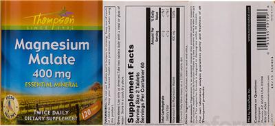 Photo of the Thompson Magnesium Malate 400 mg label