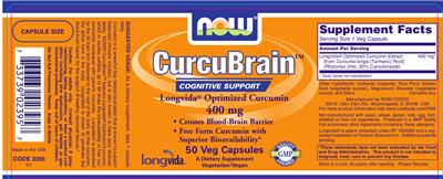 Photo of the NOW CurcuBrain 400 mg label