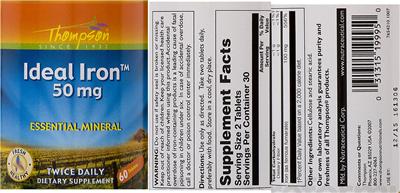 Photo of the Thompson Ideal Iron 50 mg label
