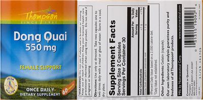 Photo of the Thompson Dong Quai 550 mg label